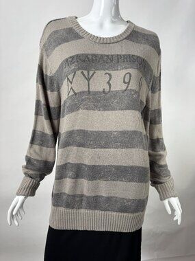 Harry Potter Azkaban Prisoner Striped Sweater Size Small Gray & Beige 100% Acryl